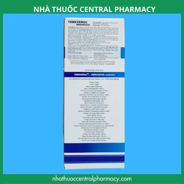Mặt sau hộp Tebexerol Immunoxel