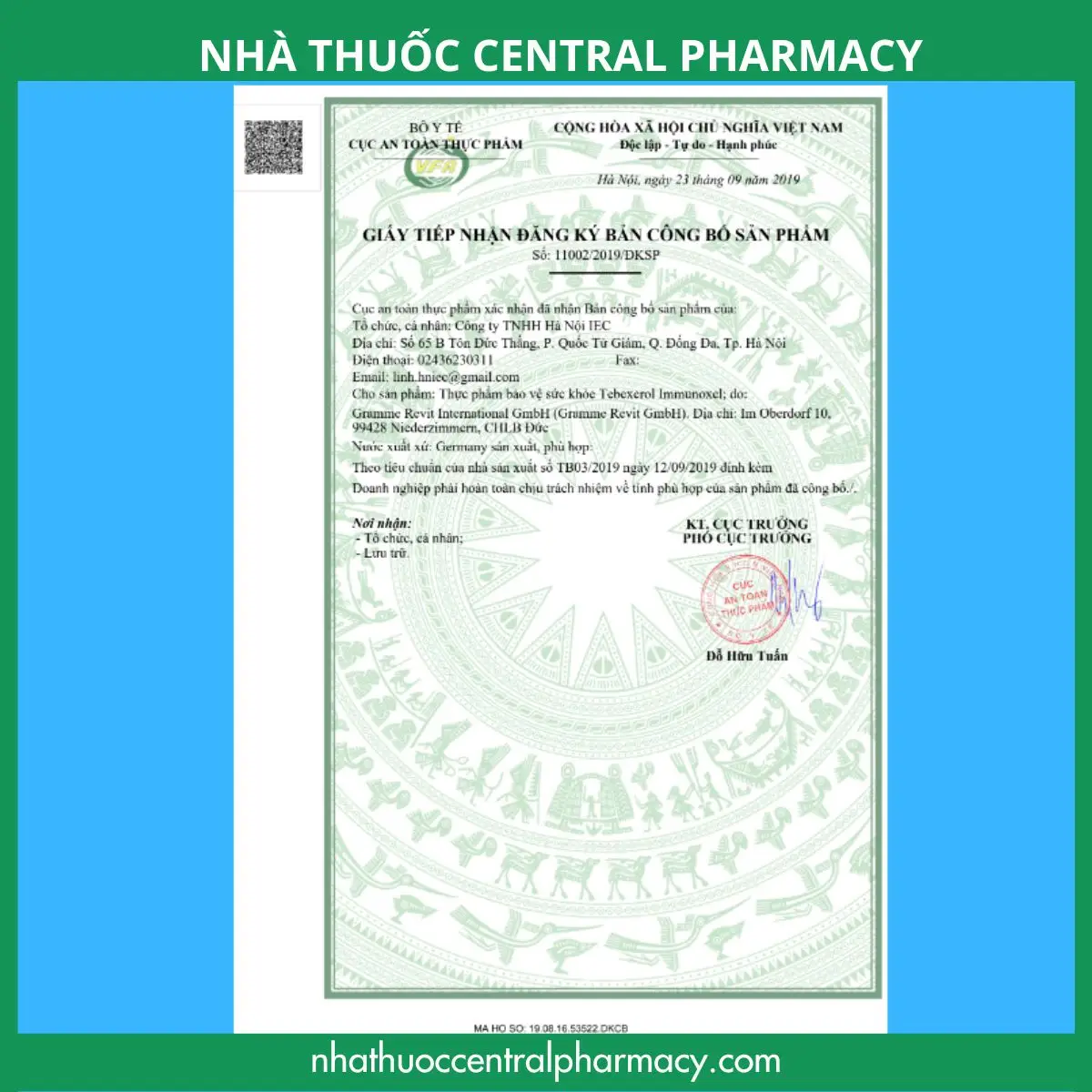 Tờ công bố của Tebexerol Immunoxel